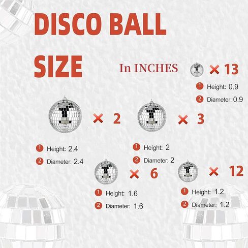 24 قطعة من ديكور كرة الديسكو المرآة مع سلك تعليق غير مرئي، زينة كرة ديسكو معلقة صغيرة، زينة لتزيين الكيك وشجرة عيد الميلاد والمهرجانات المنزلية وحفلات الزفاف وحفلات الدي جي وإكسسوارات النادي in Kuwait