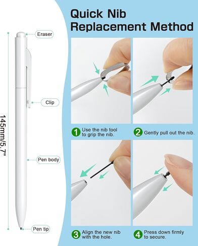 قلم EMR متوافق مع Remarkable 2، قلم رقمي بديل مع ممحاة، 4096 مستوى ضغط، رفض راحة اليد، دعم الإمالة، لأجهزة Remarkable/Samsung/Wacom/Onyx EMR - مع 5 رؤوس أقلام in Kuwait