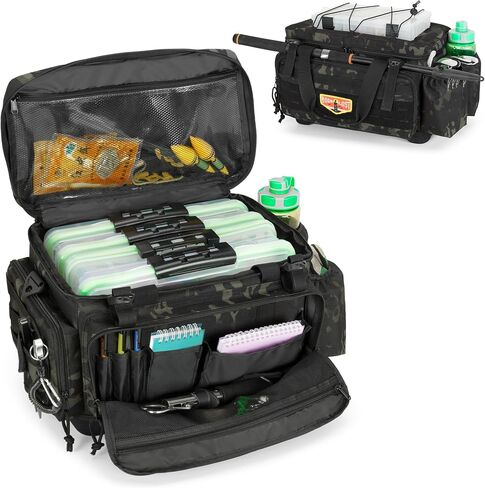 GOBUROS Waterproof Fishing Tackle Bag with Waterproof EVA Bottom (No Tackle Boxes in Package), Soft Tackle Box Storage Bag with Rod Holder, Pliers Storage for Fishing in Saudi Arabia