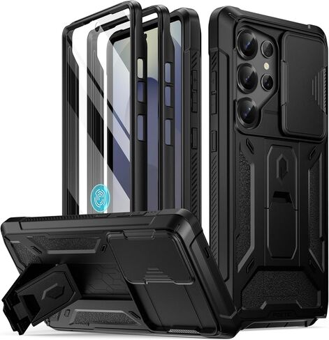Poetic Spartan Case for Galaxy S25 Ultra 6.9", [Slide Camera Cover] [Screen Protector Works with Fingerprint ID] Military Grade Rugged Shockproof S25 Ultra Phone Case with Kickstand, Metallic Orange in Kuwait