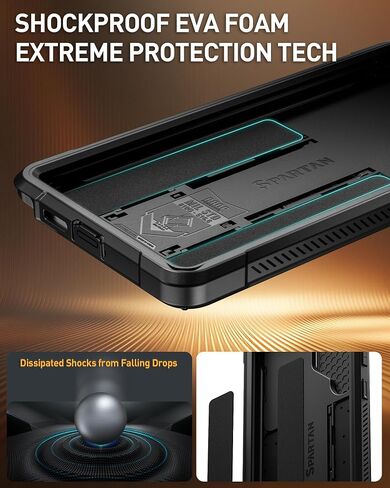 Poetic Spartan Case for Galaxy S25 Ultra 6.9", [Slide Camera Cover] [Screen Protector Works with Fingerprint ID] Military Grade Rugged Shockproof S25 Ultra Phone Case with Kickstand, Metallic Orange in Kuwait
