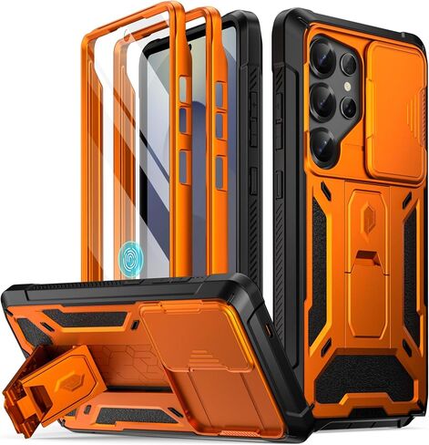 Poetic Spartan Case for Galaxy S25 Ultra 6.9", [Slide Camera Cover] [Screen Protector Works with Fingerprint ID] Military Grade Rugged Shockproof S25 Ultra Phone Case with Kickstand, Metallic Orange in Kuwait