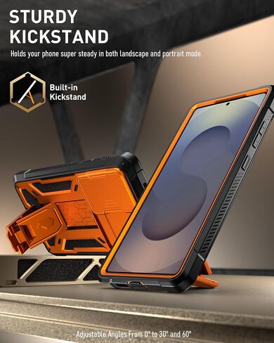 Poetic Spartan Case for Galaxy S25 Ultra 6.9", [Slide Camera Cover] [Screen Protector Works with Fingerprint ID] Military Grade Rugged Shockproof S25 Ultra Phone Case with Kickstand, Metallic Orange in Kuwait