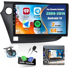 2G+64G Car Radio for Honda Insight 2009-2014 with Wireless Carplay Android Auto,9 inch Touchscreen Car Stereo Radio Support Mirror Link WiFi GPS Navigation Bluetooth FM RDS EQ SWC Backup Camrea