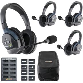 EARTEC UL4D Ultralite-HD 4-Person Full Duplex Wireless Intercom Headset Communication System, Dual Ear Headsets, Up to 1000ft Range, U.S. Company - Bundle Includes 4 Extra Batteries