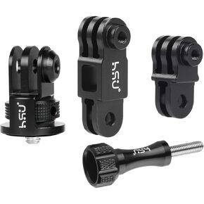 HSU Aluminum Same Direction Straight Joints Mount and Camera Tripod Mount Adapter, 1/4" 20 Camera Mount for GoPro Hero 11/10/9/8/7 Insta360 X3/X2/X/RS/R and Other Cameras (Black)