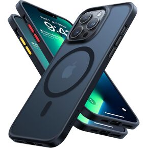 TORRAS Stronger Magnetic for iPhone 14 Pro Case, 12 FT Military Grade Drop Tested, Compatible with MagSafe, Slim Protective Matte Silicone for iPhone 14 Pro Phone Case, Translucent Back/Black Edge