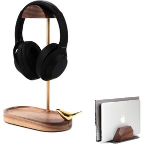 Walnut Headphone Stand and Vertical Laptop Stand