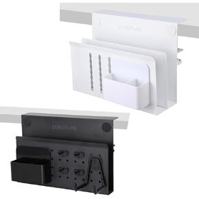 LUKETURE Desk Side Storage, Under Desk Storage, No Drill Under Desk Laptop Mount, Steel Hanging Desk Organizer, Clamp on Laptop Holder for Office and Home, Fits Flat Edge Desks 0.4" to 2.8"