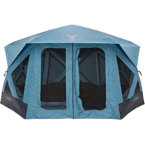 Gazelle Tents™ T-Hex Hub Tent Overland Edition, Easy 90 Second Set-Up, Waterproof, UV Resistant, TriTech Mesh, Removable Floor, All-Terrain Stakes, Duffle Bag, 7-Person, Pacific Blue, 85"x 144"x 136"