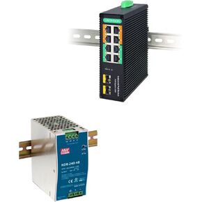 LINOVISION Industrial 8-Port Full Gigabit POE++ Switch and Mean Well NDR-240-48 48V 240W Industrial DIN Rail Power Supply