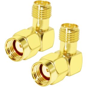 SMA Coax Adapter 90 Degree Coaxial Connector RPSMA Male to Female Right Angle Connector Gold Plated Cable Adapter for WiFi/Antenna/Two-Way Radio/FPV Drone 2PCS