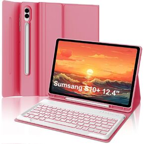 Keyboard Case for Samsung Galaxy Tab 12.4 inch & Galaxy Tab S10 Plus 2024/S9 FE Plus 2023/S9 Plus 2023-7 Color Backlit Detachable Smart Touchpad Keyboard Cover with S Pen Holder,Black-Backlit