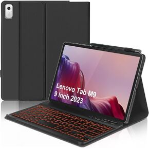 Keyboard Case for Lenovo Tab M9 9 Inch 2023 (TB-310FU/TB-310XU), 7 Colors Detachable Wireless Bluetooth Keyboard & PU Folio Stand Cover Case for Lenovo Tab M9 9" 2023,Black(Backlit)