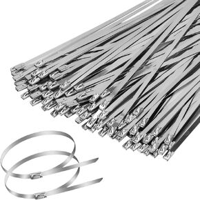 100 Pcs Metal Zip Ties 6 inch 304 Stainless Steel Zip Ties Heavy Duty Outdoor Multi-purpose Self-locking Cable Ties for Exhaust Wrap, Chain Link Fence Part, Wire Fence Rolls, Poultry Fence