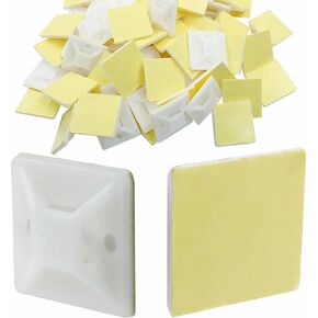 100 PCS Cable Zip Tie Mounts,1" Wire Clips Organizer Holders White Adhesive Mounting Squares for Nylon,Cars,House,TV Cables,Computers