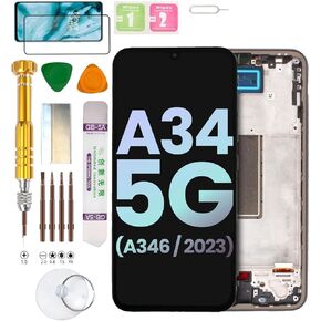 (OLED/with Fingerprint) LCD Display Assembly for Samsung Galaxy A34 5G SM-A346E, SM-A346B, SM-A346E/DS, SM-A346E/DSN, SM-A346M, SM-A346M/N, SM-A346M/DSN, SM-A3460 Screen Replacement kit (Black)