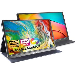 KYY 15.6'' Portable Monitor Bundle [K3 Grey & K3-1 Black] 1080P FHD USB-C Laptop Monitor HDMI Computer Display HDR IPS Gaming Monitor w/Smart Cover & Dual Speakers, for Laptop PC Phone PS4 Xbox Switch