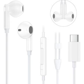 USB C Headphones for iPhone 16e 16 15 Pro Max Plus Wired Earbuds with Microphone & Volume Control HiFi Stereo, Type C Wired Headphones Earphones for Samsung Galaxy S25 Ultra S24 FE S23 S22 S21 S20