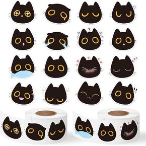 Black Cat Stickers Rolls - 1000pcs Cute Funny Black Cat Head Memes Sticker Roll(2 Rolls)Gift Wrapping Decals Self-Adhesive Giftwrap Stickers Water Bottle Laptop Scrapbook Bullet Journal Decor