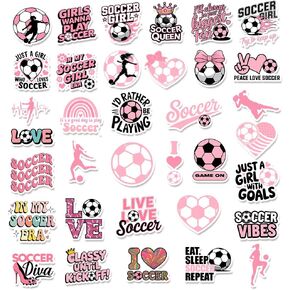 35pcs Pink Soccer Stickers for Woman – Soccer Stickers Vinyl Waterproof Decals for Women – Perfect for Laptops, Water Bottles