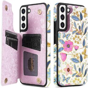 NNH متوافق مع Samsung Galaxy S22 Wallet Case مع فتحات بطاقة RFID Flip Pu جلود كيكستاند مقفل مقفل مغناطيسي مزدوج للمجرة S22 (6.1 بوصة زهور الفراشة)