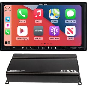 Alpine iLX-407 Shallow Chassis 7-Inch Multimedia Receiver Compatible with Apple Carplay and Android Auto with Alpine KTA-450 Power Pack Amplifier with Power Stack Bracket