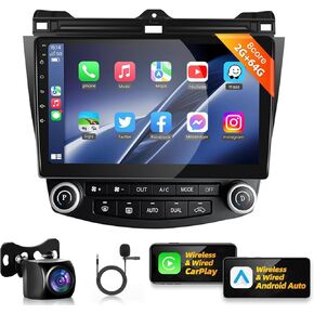 【AI DSP 36EQ】 4G+64G Car Stereo for Honda Accord 7th 2003-2007 Radio with Wireless Carplay Android Auto,10.1inch 1280x720P IPS Touch Screen,5.0Bluetooth,RDS/FM Radio AHD Backup Camera GPS WiFi