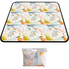 Waterproof & Sandproof Picnic Blanket with Pattern, 80''x60'' Large Outdoor Mat & Camping Rug with Carry Strap, Portable Beach Blanket for Park, Backyard, Indoor Playing, Camping & Beach(Plants Print)