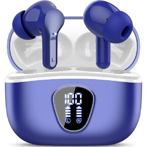 Wireless Earbuds, Bluetooth 5.4 Headphones HiFi Stereo, Bluetooth Earbuds with ENC Noise Cancelling Mic, IP7 Waterproof in Ear Earphones, 48H, LED Display Ear buds for Pad Workout Sports, Blue