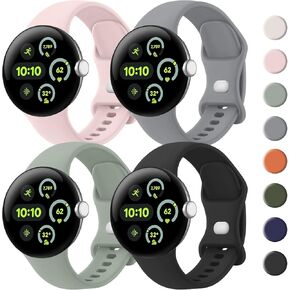 Vanjua Bands for Google Pixel Watch 3 41mm Band/Google Pixel Watch 2/1 Band Women Men, 4 PACK Soft Silicone Waterproof Sport Straps Replacement Wristbands