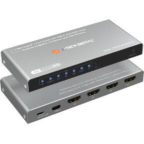 J-Tech Digital 4K 60Hz 4x1 HDMI & USB-C Switch | 3 HDMI + 1 USB-C Input, 1 HDMI Output | Compatible w/HDR & Dolby Vision | IR Remote, Auto Switch, CEC, Digital Audio [JTECH-4KSW3H1C]