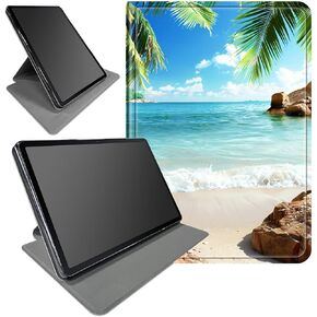 Tablet Case for 7" Kindle Paperwhite 12th Gen 2024 & Kindle Colorsoft Signature Edition 7" Beach Palm Trees Theme 360 Degree Rotating Stand Protective Cover with Auto Sleep/Wake