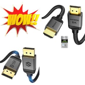 كابل Silkland DisplayPort 2.1 6.6 قدم+10K 8K HDMI 2.1 كابل 10 قدم