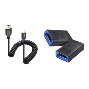 Cable Matters 1-Pack 48Gbps 8K Micro HDMI Coiled Cable 1-3ft with 8K@60Hz, 4K@240Hz and HDR Support & 2-Pack 8K@60Hz HDMI 2.1 Coupler with HDR 48 Gbps (8K HDMI Extender) in Black