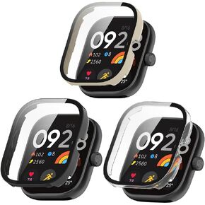 Smartwatch Case Compatible for Xiaomi Redmi Watch 4 Screen Protector, PC Hard Ultra Bright Tempered Glass One Piece Full Screen Protective Cases (3 pcs)