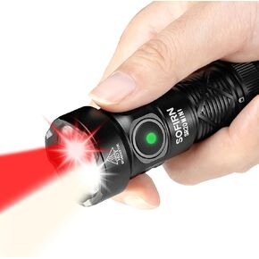 sofirn LED Rechargeable Red Flashlight, SR20 Mini Bright Flashlight with 1200 Lumens Bright White Light, Red Light, Waterproof Samll Light for Camping Hiking Hunting Fishing