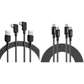Anker USB-A to Right Angle USB-C Cable (6ft, Braided, 2-Pack) & USB C to USB C Cable 100W (10ft, 2pack)