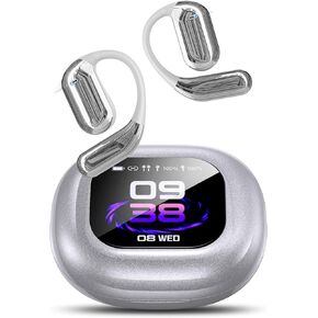 EUQQ Open Ear Bluetooth 5.4 Earbuds, Sport Over Earphones Wireless Headphones Built-in Mic with Ear Buds LED Display, Touch Control, IPX7 Waterproof Hook Design 50Hrs Playtime for Sports, Black