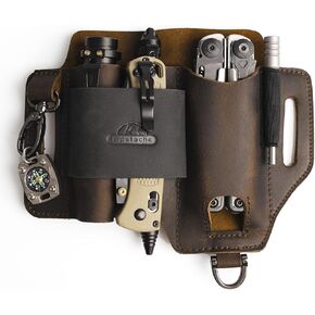 غمد Multitool Leather Topstach ، ومنظم حزام EDC للعمل والاستخدام اليومي ، وليثرمان غمد ، ومنظم جيب EDC لمصباح يدوي ومتعدد الهدايا للرجال من أجل Multitool ، Darkbrown