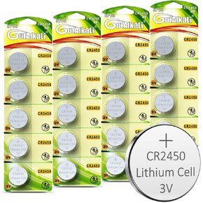 GutAlkaLi CR2450 Lithium 3V Battery, Electronic Coin Cell Button for Toys Calculators Watches (20 Pcs)