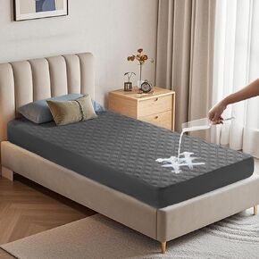 BEDLORE Waterproof Mattress Protector, Noiseless Twin XL Size Mattress Pad with Deep Pocket Fitted Up to 6"-15", Soft Breathable Dirt-Proof Mattress Cover for College Dorm (Gray)