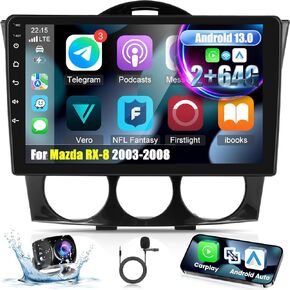 [2+64G] Android Car Radio for Mazda RX-8 2003-2008 with Wireless Carplay and Android Auto - 9 Inch Touchscreen Car Stereo - DSP/Multiple UI/WiFi/GPS Navigation/SWC + AHD Backup Camera