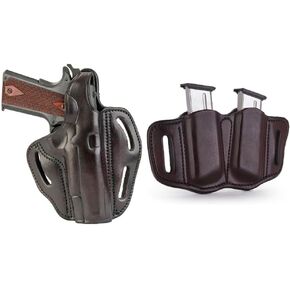 1791 Gunleather - Thumb Break Leather Holster for 1911 and Double Mag Holster for Belts - OWB Cocked and Locked Carry - Right Hand - Fit 4" and 5" Barrels