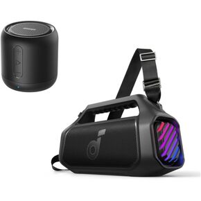 Anker Soundcore Boom 2 Plus Outdoor Speaker, 140W, 2+2 Channel, BassUp 2.0, 20H, Fast Charge,RGB Lights,Power Bank Soundcore Mini, Super-Portable Bluetooth Speaker with FM Radio