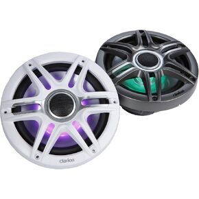 Clarion CMSP-771RGB-SWG Premium 7.7-inch Coaxial Marine Speakers with Built-in RGB Illumination, 60W RMS, with White & Gray Metallic Grilles