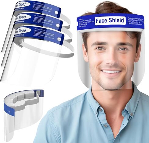 Face Shield | Case of 48 | Clear Plastic Face Shields for Women, Men & Kids, Anti-Fog, Lightweight Reusable Face Shield Mask, Safety Visor Cover with Comfortable Sponge & Elastic Band in Saudi Arabia