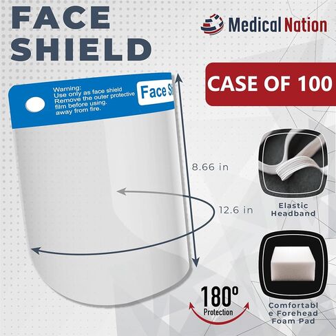 Face Shield | Case of 48 | Clear Plastic Face Shields for Women, Men & Kids, Anti-Fog, Lightweight Reusable Face Shield Mask, Safety Visor Cover with Comfortable Sponge & Elastic Band in Saudi Arabia