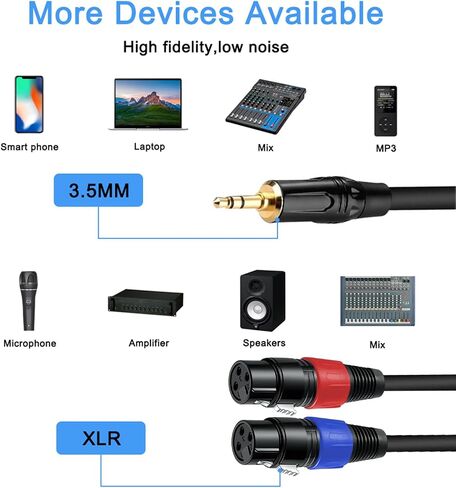 كابل 3.5 ملم TRS إلى 2 XLR بطول 3.3 قدم، غير متوازن 1/8 TRS ذكر إلى ثنائي XLR ذكر، كابل Y Splitter Aux إلى Dual XLR Breakout Cable، موصلات مطلية بالذهب 24 قيراط للهواتف الذكية والكمبيوتر اللوحي والكمبيوتر المحمول in Saudi Arabia