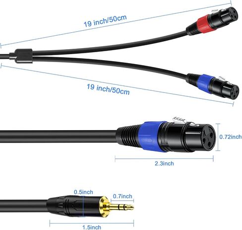 كابل 3.5 ملم TRS إلى 2 XLR بطول 3.3 قدم، غير متوازن 1/8 TRS ذكر إلى ثنائي XLR ذكر، كابل Y Splitter Aux إلى Dual XLR Breakout Cable، موصلات مطلية بالذهب 24 قيراط للهواتف الذكية والكمبيوتر اللوحي والكمبيوتر المحمول in Saudi Arabia
